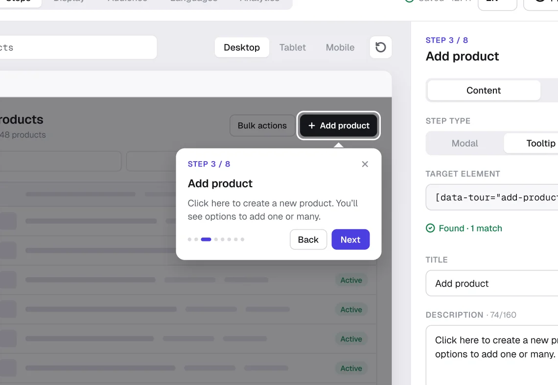 Building and measuring product tours without code