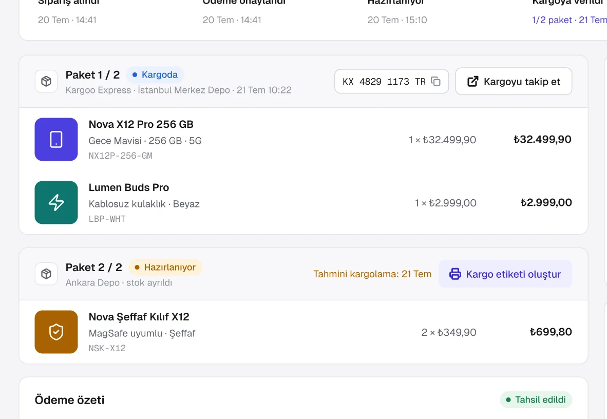 Bir siparişin bütün hikâyesi tek ekranda
